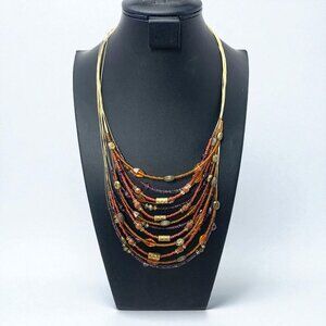 Multi-Strand Beaded Necklace With Amber & Brown Tones By Coldwater Creek 18"